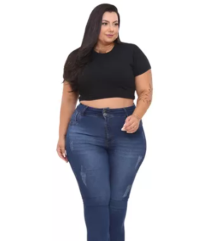 Calça Jeans Feminina Cintura Alta Plus Size Flare Elastano