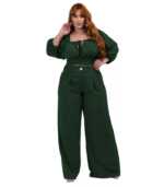 Calça Wide Leg Alfaiataria Plus Size E Blusinha Top Decote