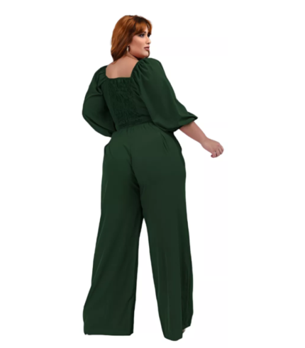 Calça Wide Leg Alfaiataria Plus Size E Blusinha Top Decote
