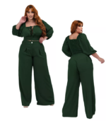 Calça Wide Leg Alfaiataria Plus Size E Blusinha Top Decote